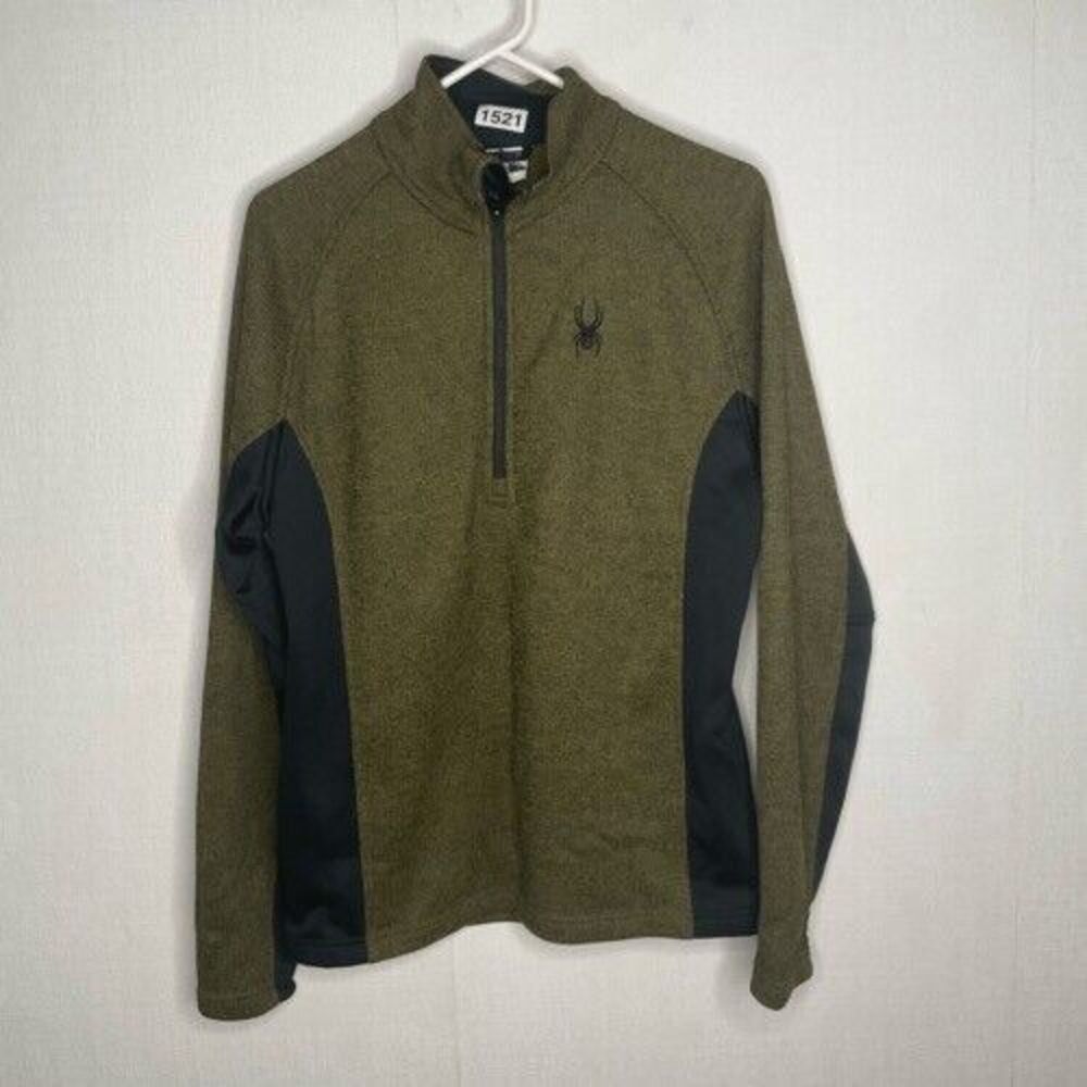 NWOT Spyder Men Size M Olive Green Moto Half Zip Mocneck Pullover Sweater Jacket